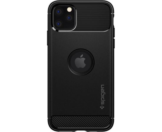 Spigen Rugged Armor matēts aizmugures maks ar karbona un glancētiem elementiem priekš Apple iPhone 11 Melns