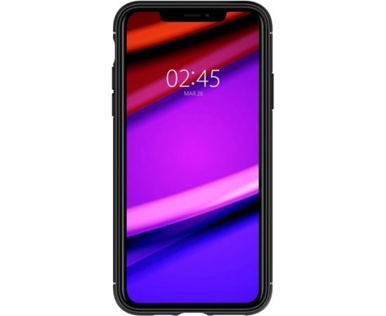 Spigen Rugged Armor matēts aizmugures maks ar karbona un glancētiem elementiem priekš Apple iPhone 11 Melns