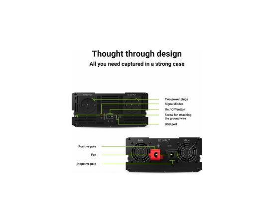 Green Cell Car Power Inverter Converter 24V to 230V 1500W/ 3000W