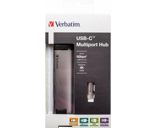 Verbatim 49141 interface hub USB 3.2 Gen 1 (3.1 Gen 1) Type-C 1000 Mbit/s Black, Silver