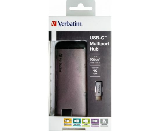 Verbatim 49142 interface hub USB 3.2 Gen 1 (3.1 Gen 1) Type-C 1000 Mbit/s Black, Silver