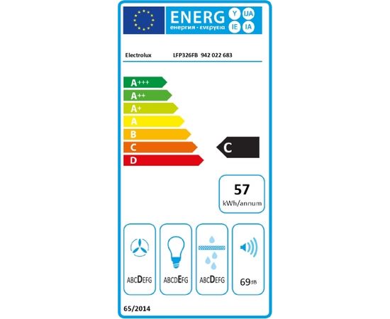 Electrolux izvelkams tvaika nosūcējs, 60 cm, C, melns - LFP326FB