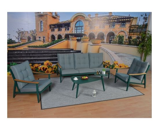 Dārza mēbeļu komplekts CAVINE galds, dīvāns un 2 atzveltnes krēsli, zaļš
