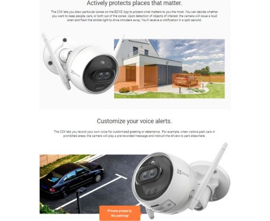 Ezviz C3X 2MP 2K Divu linzu ārtelpu IP67 kamera ar uzlabotu AI ultra dzidru nakts redzamību Wi-Fi Micro SD Balta