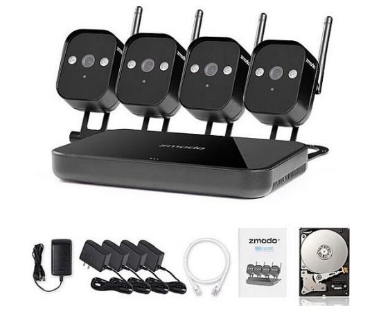 Video novērošanas komplekts IP Zmodo 720P Wifi Mini NVR+4xIP CAM+1TB HDD