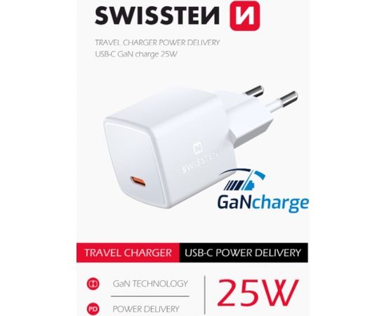 Swissten GaN Mini Tīkla Lādētājs USB-C 25W PD
