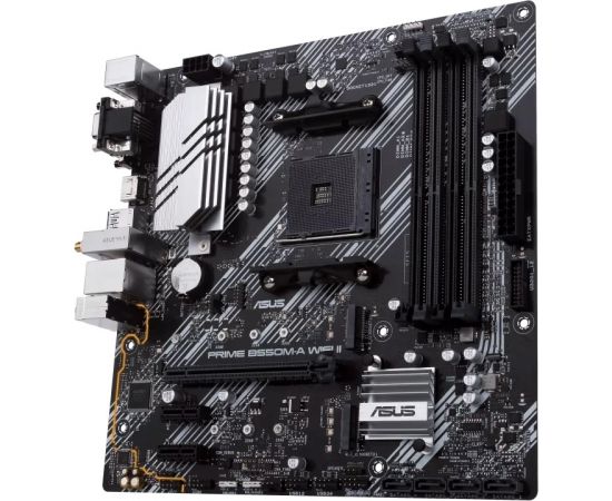 Asus PRIME B550M-A WIFI II Processor family AMD, Processor socket AM4, DDR4 DIMM, Memory slots 4, Supported hard disk drive interfaces 	SATA, M.2, Number of SATA connectors 4, Chipset AMD B550, microATX
