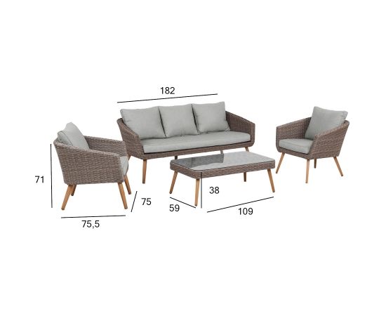 Komplekts NORWAY dīvāns, 2 krēsli, kafijas galdiņš