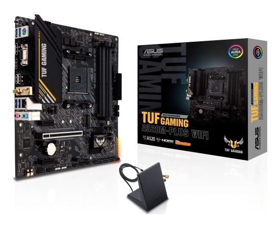 Asus TUF GAMING A520M-PLUS Processor family  AMD, Processor socket AM4, DDR4, Memory slots 4, Supported hard disk drive interfaces 	SATA, M.2, Number of SATA connectors 4, Chipset  AMD A520, Micro ATX