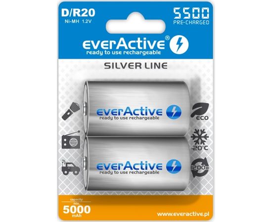 Rechargeable batteries everActive R20/D Ni-MH 5500 mAh ready to use