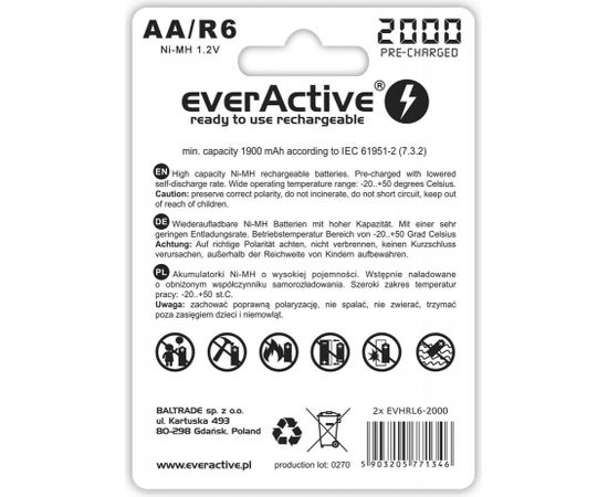 Rechargeable batteries everActive Ni-MH R6 AA 2000 mAh Silver Line - 2 pieces