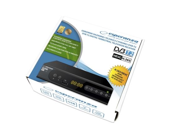 Esperanza EV106R Digital DVB-T2 H.265/HEVC tuner, Black