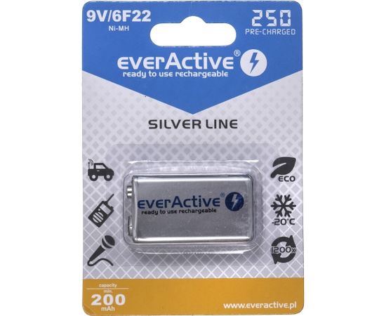 Rechargeable batteries everActive Ni-MH 6F22 9V 250 mAh Silver Line