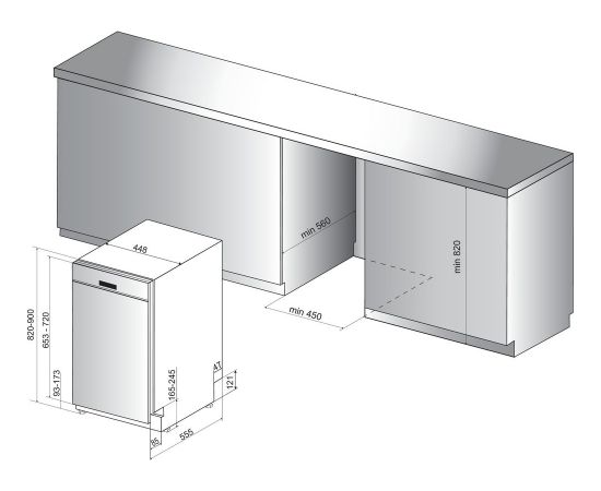 Whirlpool WSBC 3M17 X Trauku mašīna, iebūvējama 45cm