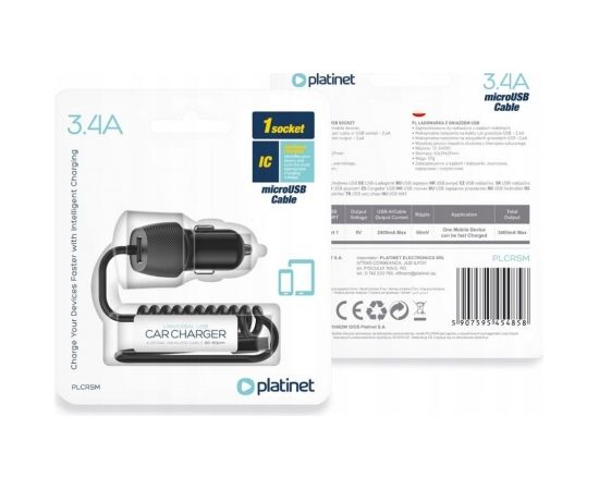 Platinet car charger USB + Micro USB cable 3.4A (45485)