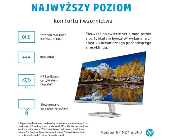 HP M27fq 68.6 cm (27") 2560x1440 pixels Quad HD LED Silver