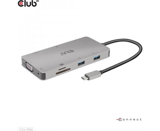 Club 3d CLUB3D USB Gen1 Type-C 9-in-1 hub with HDMI, VGA, 2x USB Gen1 Type-A, RJ45, SD/Micro SD card slots and USB Gen1 Type-C Female port