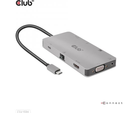 Club 3d CLUB3D USB Gen1 Type-C 9-in-1 hub with HDMI, VGA, 2x USB Gen1 Type-A, RJ45, SD/Micro SD card slots and USB Gen1 Type-C Female port