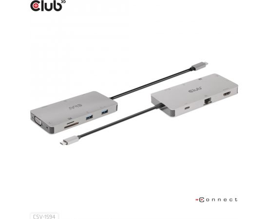 Club 3d CLUB3D USB Gen1 Type-C 9-in-1 hub with HDMI, VGA, 2x USB Gen1 Type-A, RJ45, SD/Micro SD card slots and USB Gen1 Type-C Female port