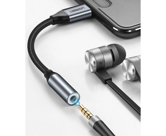 (Ir veikalā) Ugreen 3.5mm mini jack to USB Type C headphone audio adapter 10cm gray (30632)