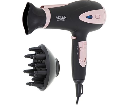 Adler Hair Dryer AD 2248b ION 2200 W, Number of temperature settings 3, Ionic function, Diffuser nozzle, Black/Pink