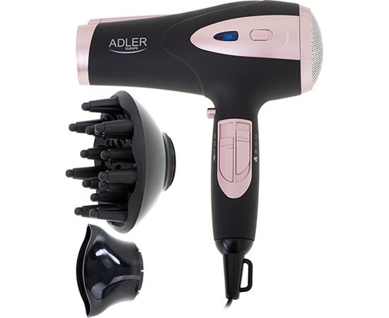 Adler Hair Dryer AD 2248b ION 2200 W, Number of temperature settings 3, Ionic function, Diffuser nozzle, Black/Pink