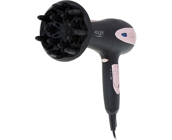 Adler Hair Dryer AD 2248b ION 2200 W, Number of temperature settings 3, Ionic function, Diffuser nozzle, Black/Pink