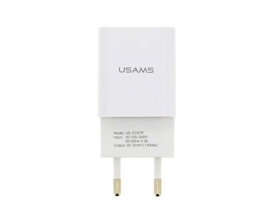 Usams T21 Set 2в1 Адаптивная Быстрая 2.1A Сетевая зарядка + USB на Micro USB 1м Кабель Белый