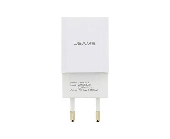Usams T21 Set 2в1 Адаптивная Быстрая 2.1A Сетевая зарядка + USB на Lightning 1м Кабель Белый