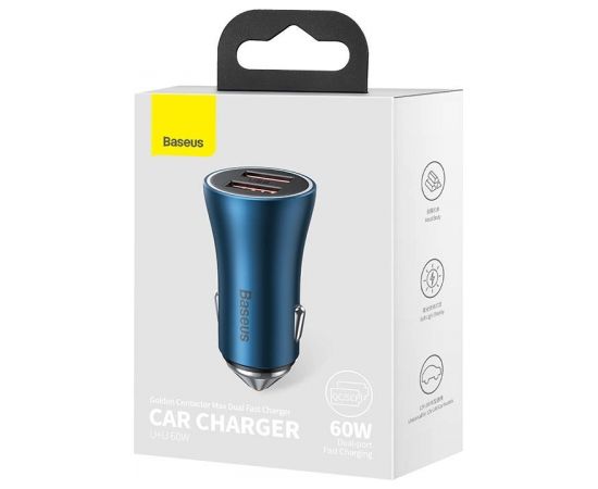 Baseus Golden Contactor Max car charger, 2x USB, 60W (blue) Автомобильные зарядные устройства