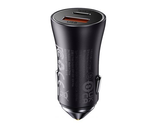 Baseus Golden Contactor Max car charger, USB + USB-C, 60W (gray) Telefonu lādētāji 12v Automašīnām