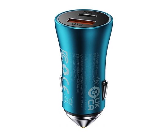 Baseus Golden Contactor Max car charger, USB + USB-C, 60W (blue)