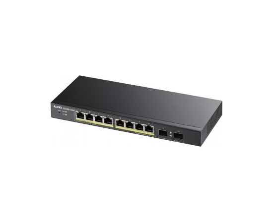 ZYXEL GS1900-10HP, 8-PORT GBE L2 POE SMART SWITCH + 2 SFP SLOTS, 802.3AT, DESKTOP, FANLESS, 70 WATT, V2