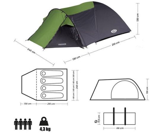 Telts NC6012 CAMPING TENT TREKKER NILS CAMP (4 personām)