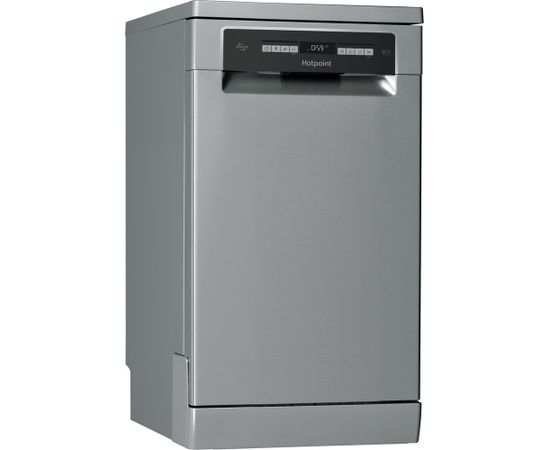 Hotpoint Dishwasher HSFO 3T223 WC X Free standing, Width 45 cm, Number of place settings 10, Number of programs 9, Energy efficiency class E, Display, AquaStop function, Inox