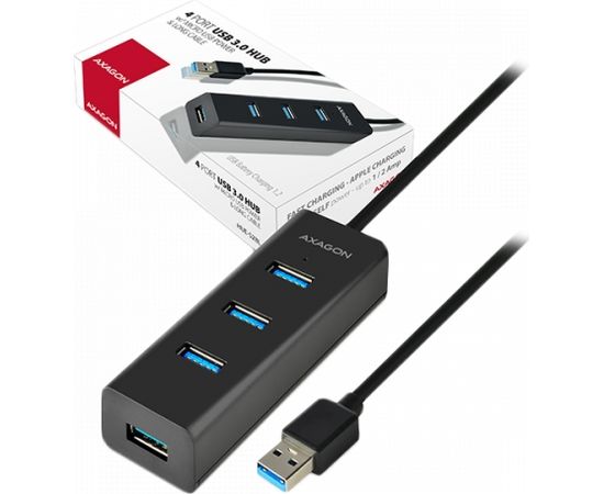 AXAGON HUE-S2BL 4x USB3.0 Charging Hub 1.2m Cable, MicroUSB Charging