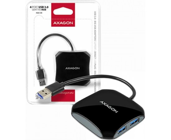 Axagon compact four-port USB 3.0 Quattro hub suitable for ultrabooks. Cable 16 cm. Dokstacijas portatīvajiem datoriem