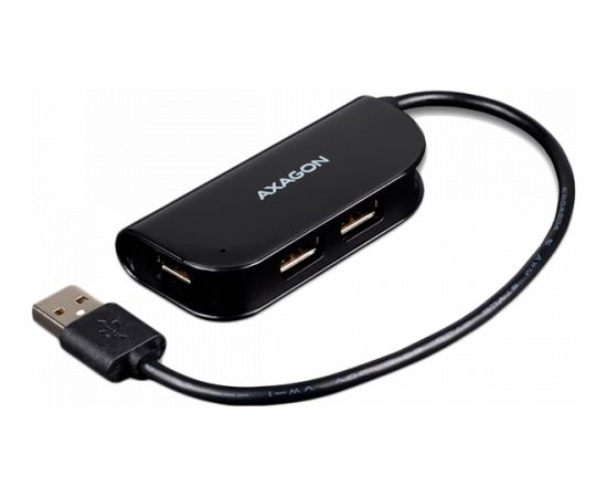 Axagon Handy four-port USB 2.0 hub with a permanently connected USB cable. Black.