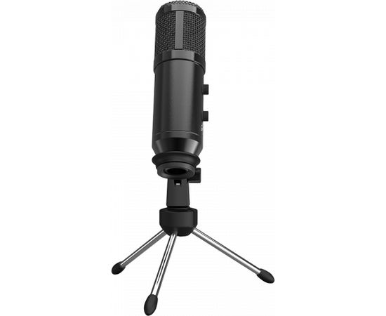 LORGAR Gaming Microphones, Whole balck color, USB condenser microphone with Volumn Knob & Echo Kob, including 1x Microphone, 1 x 2.5M USB Cable, 1 x Tripod Stand, 1 x User Manual, body size: Φ47.4*158.2*48.1mm, weight: 243.0g