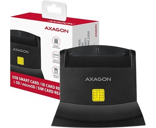 Axagon desktop stand reader Smart card / ID card AXAGON CRE-SM2 with USB 2.0 interface include SD, microSD and SIM card slots.