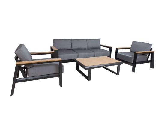 Dārza mēbeļu komplekts FELNO galds, dīvāns un 2 atzveltnes krēsli, melns