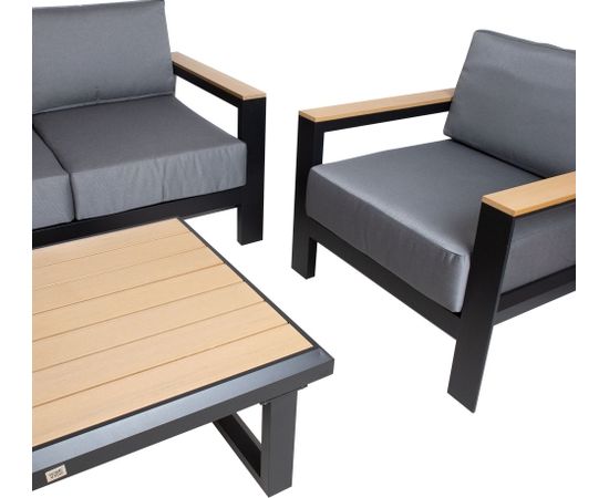 Dārza mēbeļu komplekts FELNO galds, dīvāns un 2 atzveltnes krēsli, melns