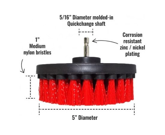 Профессиональная щетка Premium Drill Brush 5шт.- жесткий, красный, 13цм.