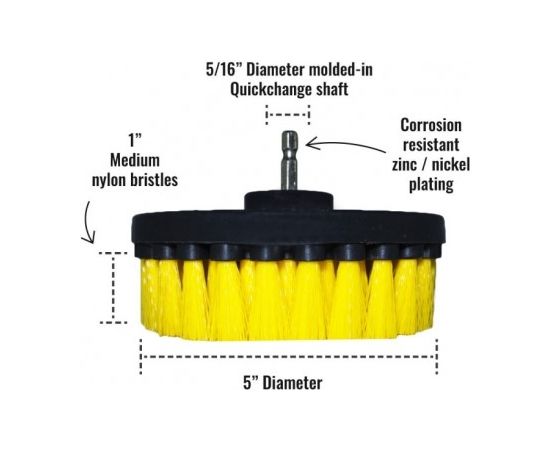 Профессиональная щетка Premium Drill Brush 5шт.- средний мягкий, желтый, 13цм.