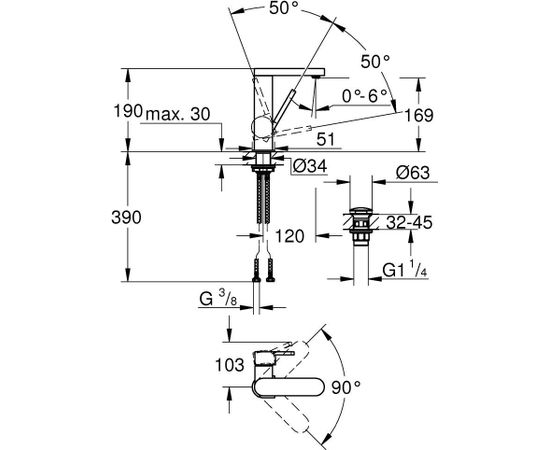 Grohe izlietnes maisītājs Plus M, ar push-open, hroms