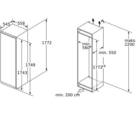 Bosch KIF81PDE0 iebūvējamais ledusskapis 177cm