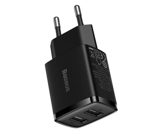 Baseus Compact Quick Charger, 2x USB, 10.5W (black)