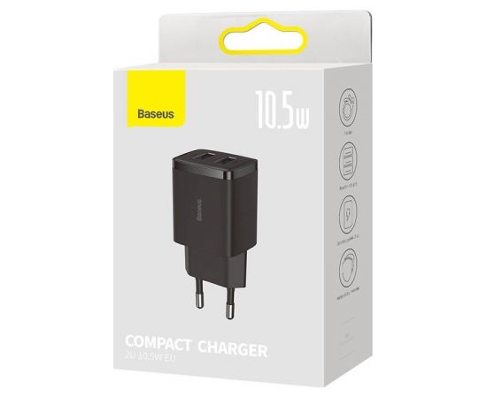 Baseus Compact Quick Charger, 2x USB, 10.5W (black)