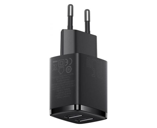 Baseus Compact Quick Charger, 2x USB, 10.5W (black)