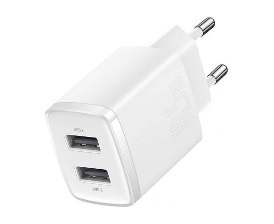 Baseus Compact Quick Charger, 2x USB, 10.5W (white)